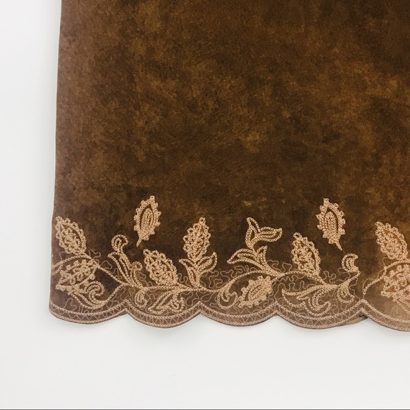 Lord & Taylor Brown Suede Scalloped Lined Skirt - Picture 5 of 8